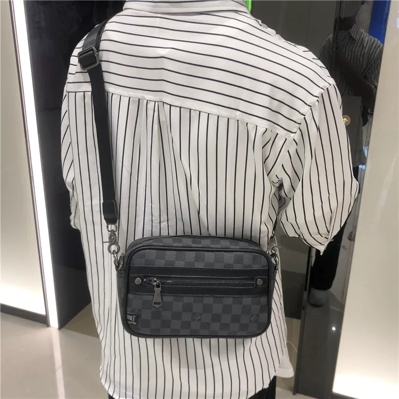 Ba hộp túi đeo vai nam kẻ sọc thời trang, ba lô đeo chéo kẻ sọc thông thường, túi đeo chéo nam có khóa kéo kiểu Nhật