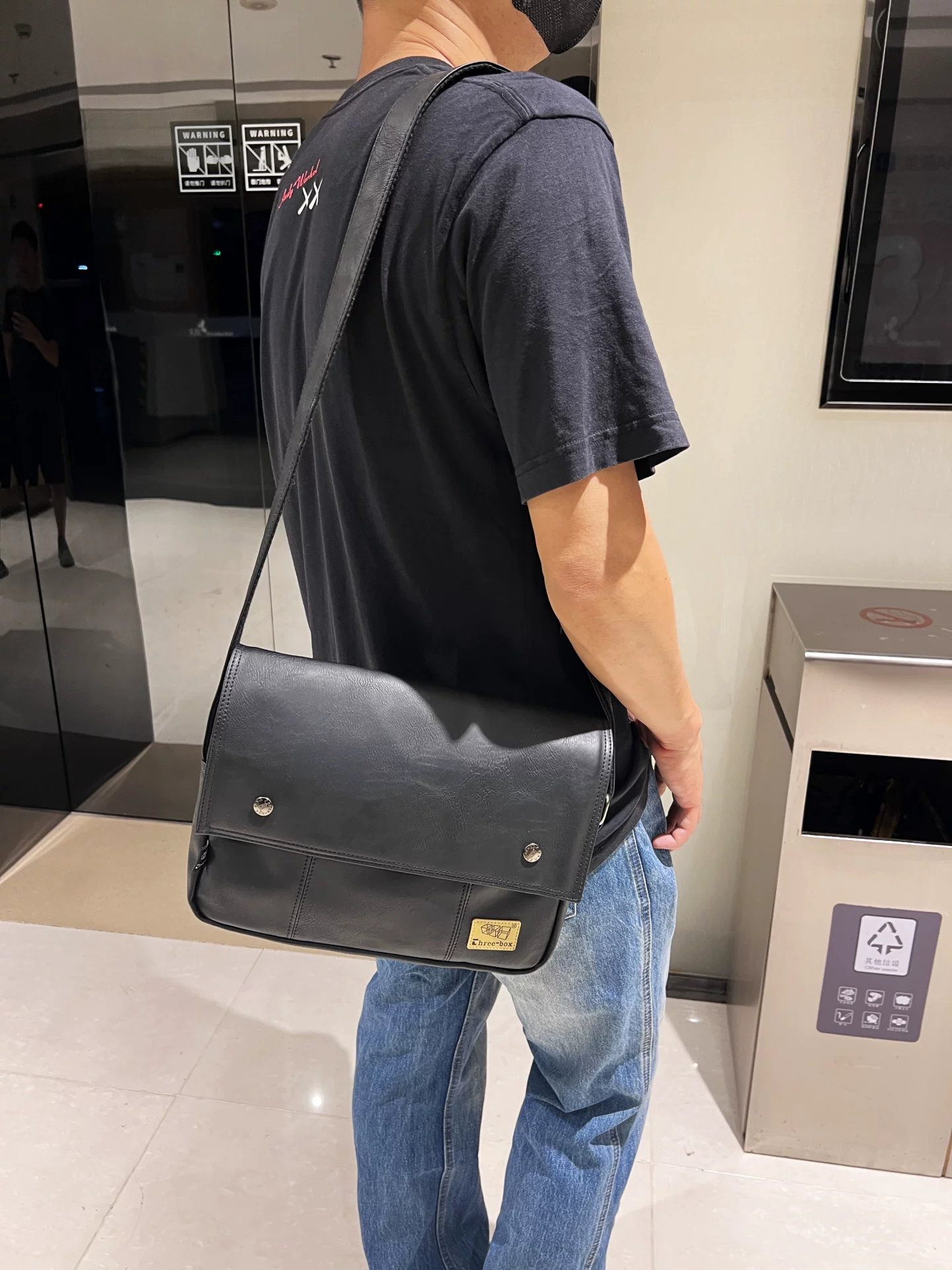 Túi đeo vai nam phong cách Hàn Quốc ba hộp chất liệu da thật túi xách nam thể thao thông thường túi đeo chéo túi đựng ipad