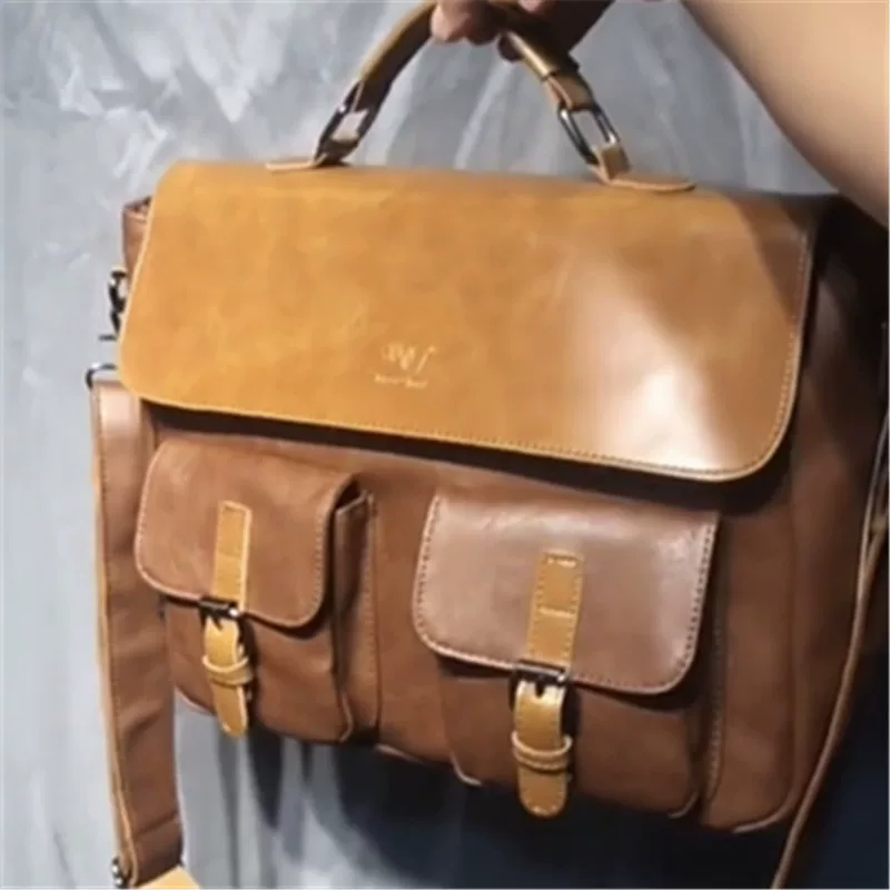 Túi xách nam ba ngăn kiểu dáng ngang phong cách doanh nhân phong cách Nhật Bản unisex retro túi đeo vai thông thường đeo chéo ba lô lớn