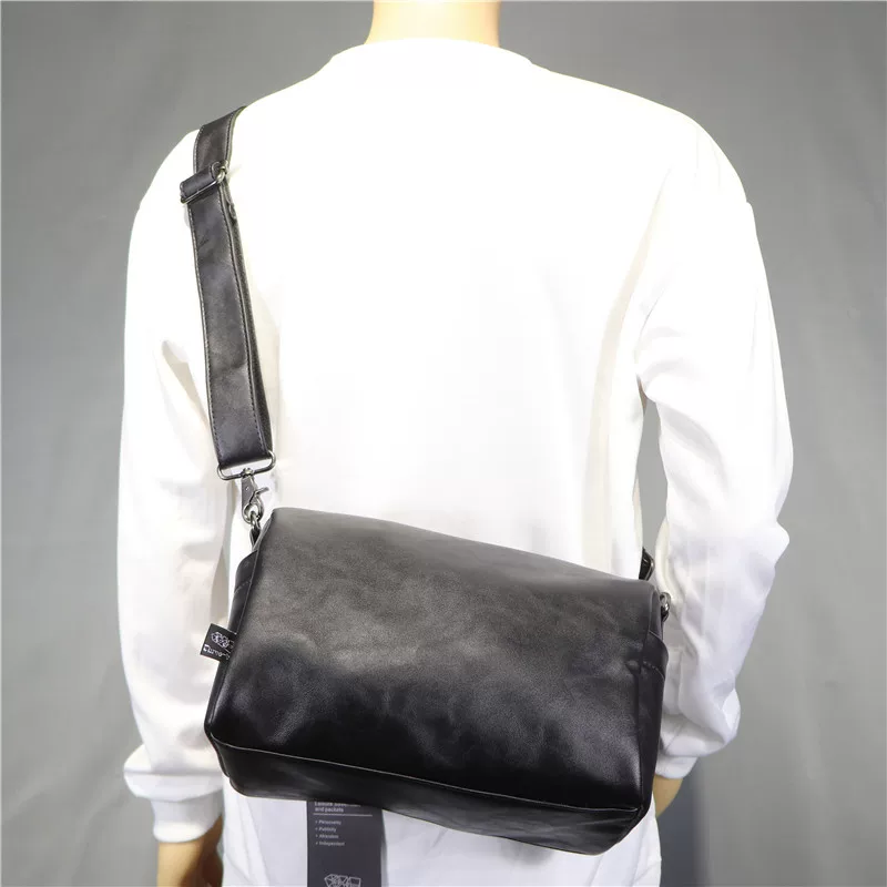 Túi đeo vai nam đơn giản phong cách Hàn Quốc ba ngăn, túi đeo chéo unisex màu đen, balo đeo chéo phong cách Anh