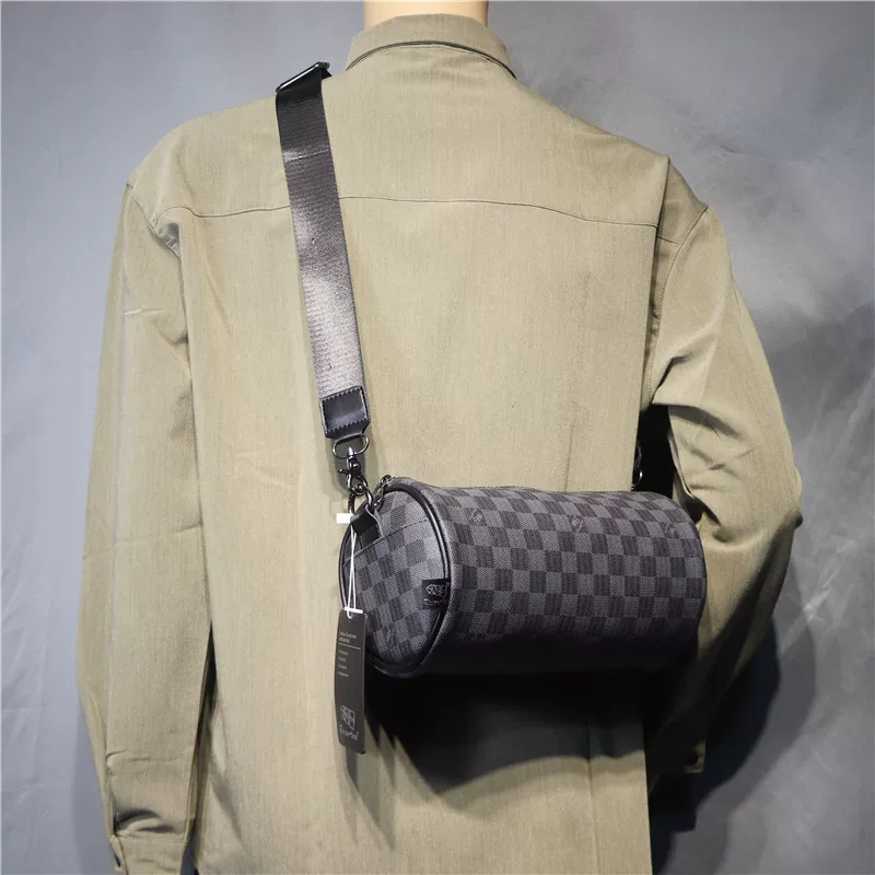 Túi đeo vai hình trụ kẻ sọc thời trang nam Threebox, túi đeo chéo unisex, balo nhỏ, túi bucket