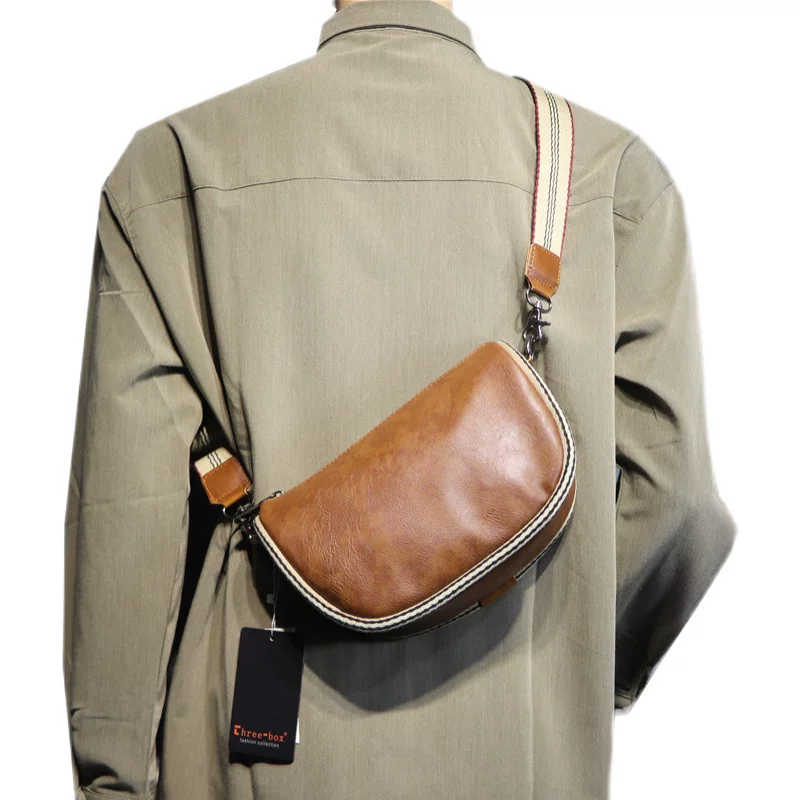 Ba hộp túi đeo chéo nam đơn giản, kiểu dáng thời thượng của thương hiệu Hàn Quốc, ba lô hình bánh bao thời trang, túi đeo vai thể thao cổ điển.