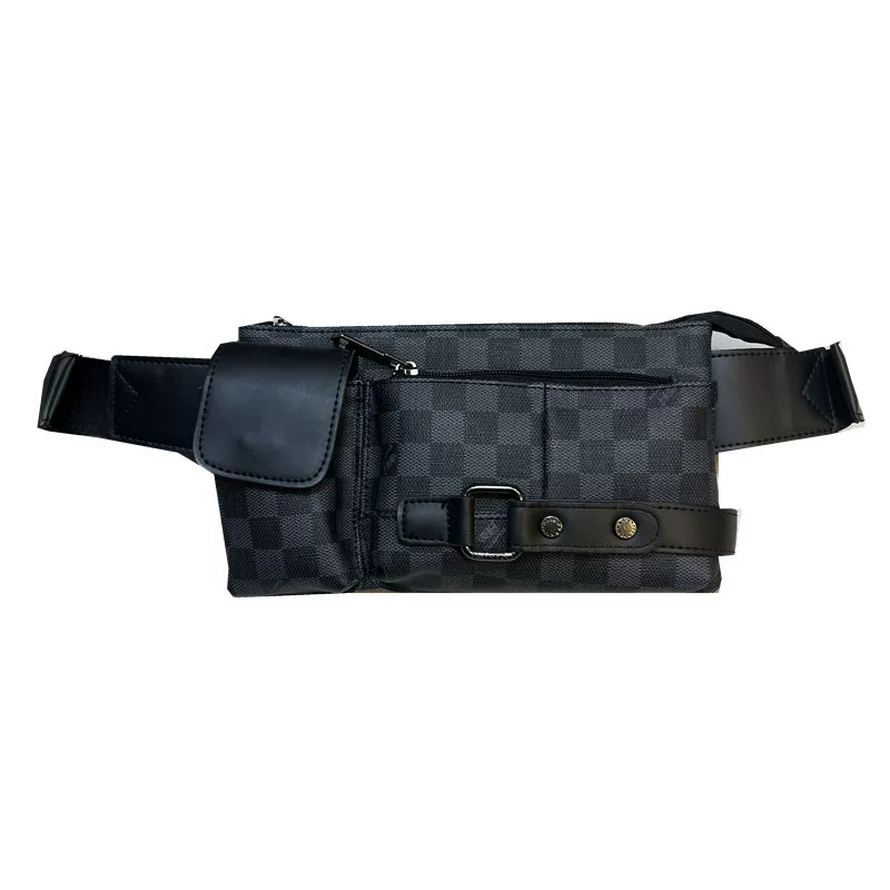 Túi đeo ngực nam thời trang ba ngăn kiểu Nhật Bản và Hàn Quốc, túi đeo hông kẻ caro, túi đeo vai unisex thời thượng, ba lô đeo chéo