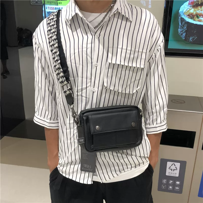 Túi đeo chéo nam phong cách Nhật Bản ba ngăn, kiểu dáng thời trang, túi đeo vai nam bằng da mềm, balo phong cách Anh quốc