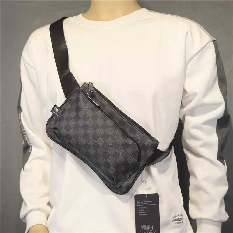 Túi đeo ngực nam Nhật Bản và Hàn Quốc hợp thời trang, túi đeo chéo may chần giản dị, túi đeo thắt lưng kẻ sọc thời trang unisex, túi đựng điện thoại dành cho giới trẻ