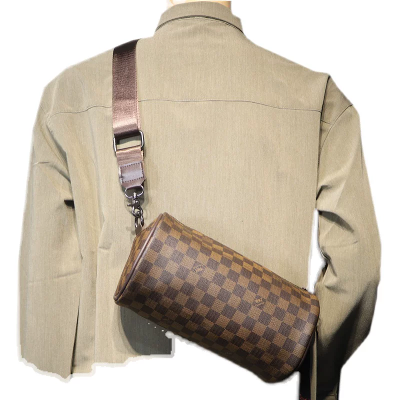 Túi đeo vai hình trụ kẻ sọc thời trang nam Threebox, túi đeo chéo unisex, balo nhỏ, túi bucket