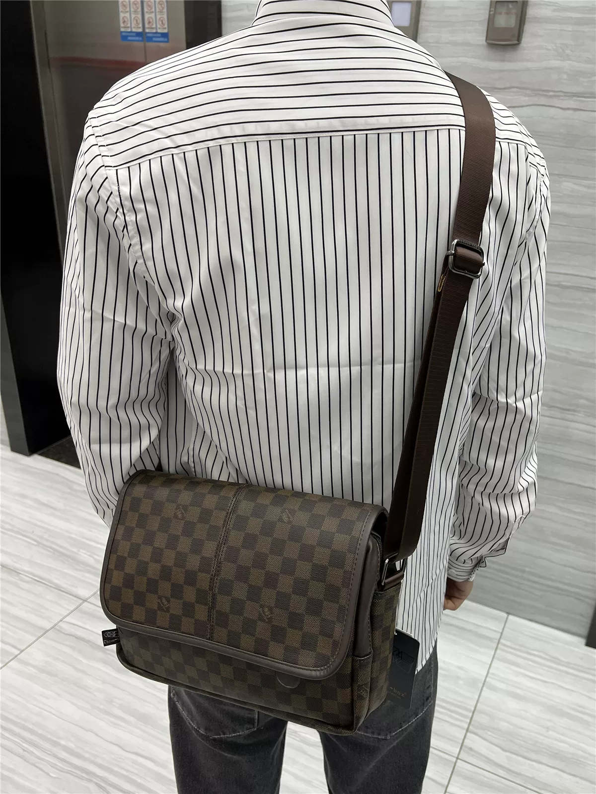 Túi đeo chéo nam ba ngăn kiểu kẻ caro phong cách Nhật Bản và Hàn Quốc, chất liệu PU, túi đeo vai, túi messenger đi xe máy, balo unisex