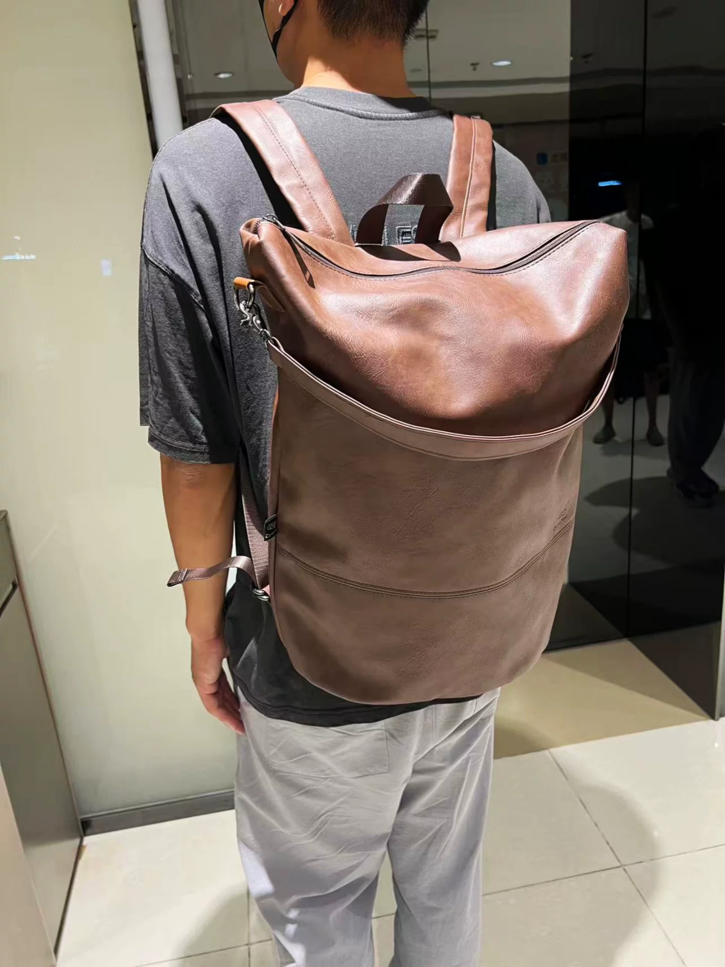 Ba lô nam cỡ lớn ba ngăn, ba lô du lịch cổ điển dành cho giới trẻ, túi xách da mềm phong cách sinh viên đại học.