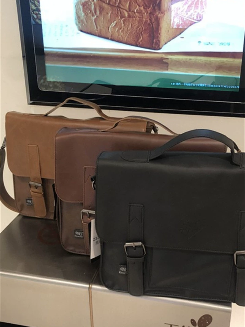 Túi xách nam phong cách Nhật Bản ba ngăn kiểu retro, túi đeo vai công sở, túi đeo chéo nữ, cặp đựng tài liệu, túi đựng máy tính