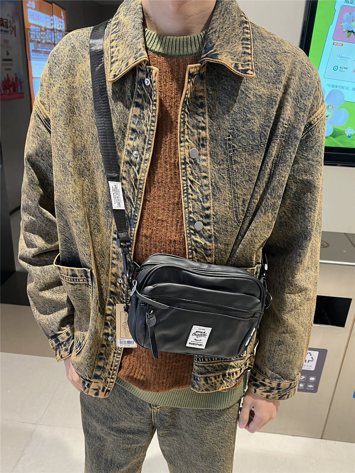 Túi đeo vai nam phong cách Hồng Kông thời trang 2024, túi đeo chéo da mềm thông thường, túi đeo chéo kiểu Nhật Bản và Hàn Quốc, túi đựng điện thoại di động