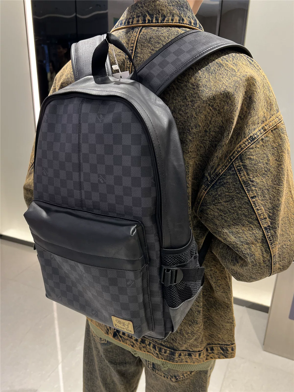 Ba hộp ba lô mới thời thượng, ba lô họa tiết ca rô cổ điển, túi du lịch kẻ caro nam, túi đi học dành cho sinh viên đại học