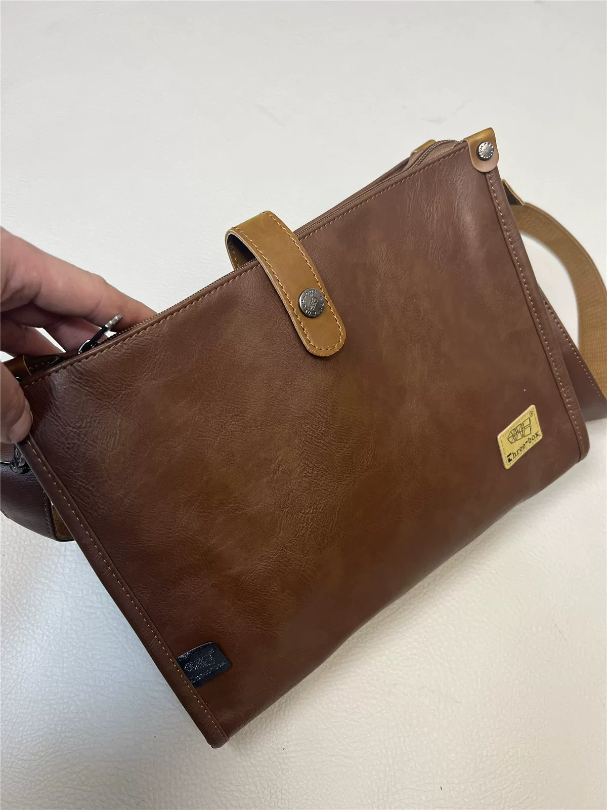 Túi đeo vai nam hợp thời trang Threebox, túi đeo chéo da mềm PU phong cách Hàn Quốc thời trang, ba lô đeo chéo dành cho sinh viên