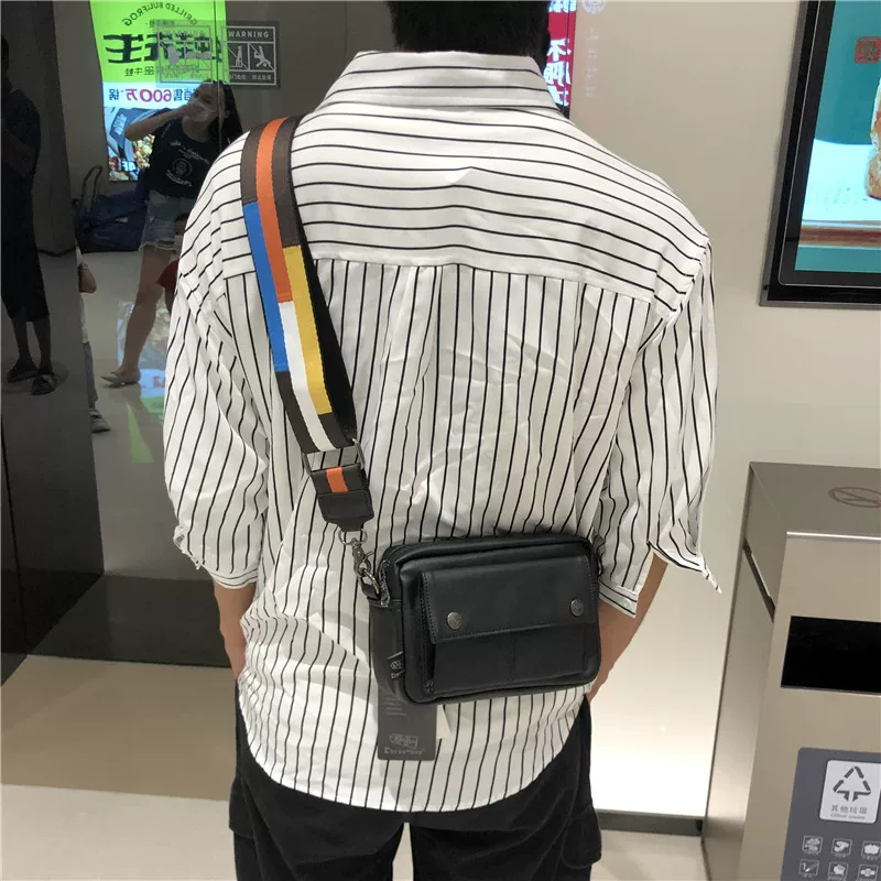 Túi đeo vai nam phong cách Nhật Bản threebox, túi đeo chéo có dây ruy băng thương hiệu thời trang, ba lô nhỏ ngoài trời theo phong cách hip-hop cổ điển