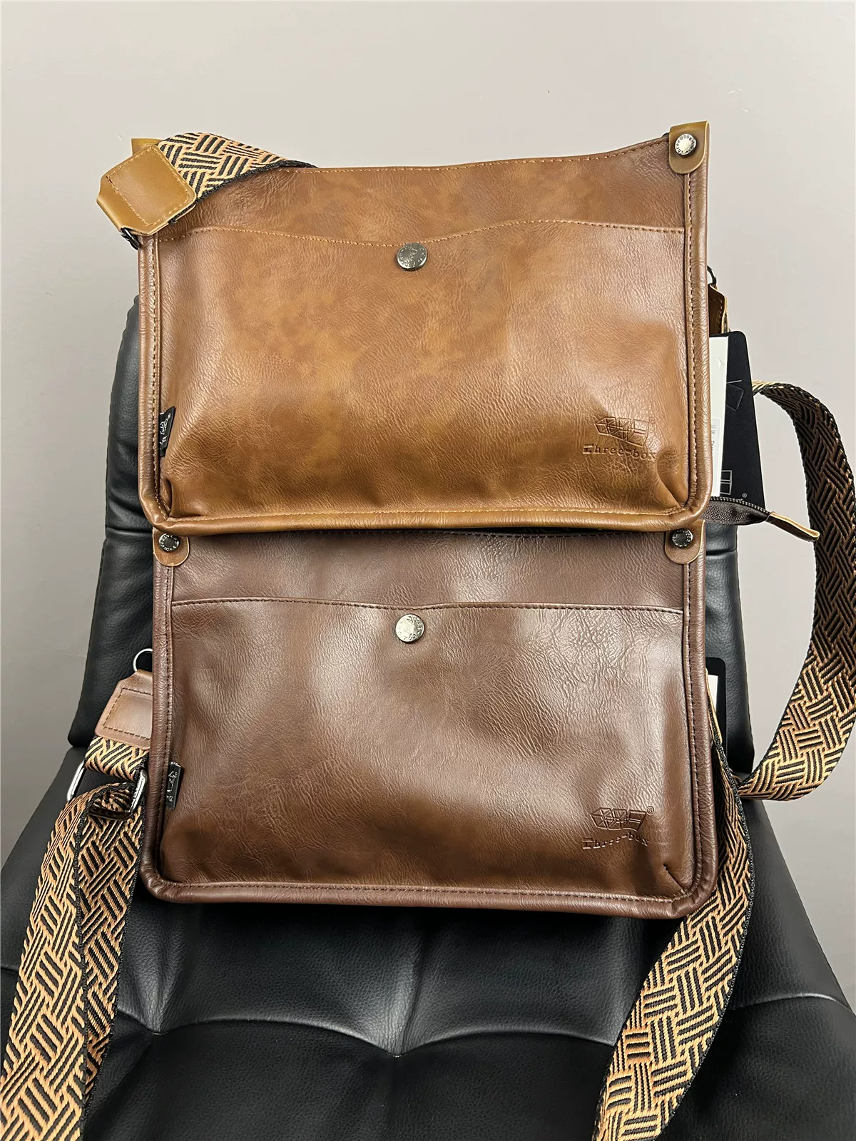 Túi đeo vai nam ba ngăn kiểu dáng đơn giản, đa năng, phong cách retro, thích hợp đi làm, đựng điện thoại, đeo chéo