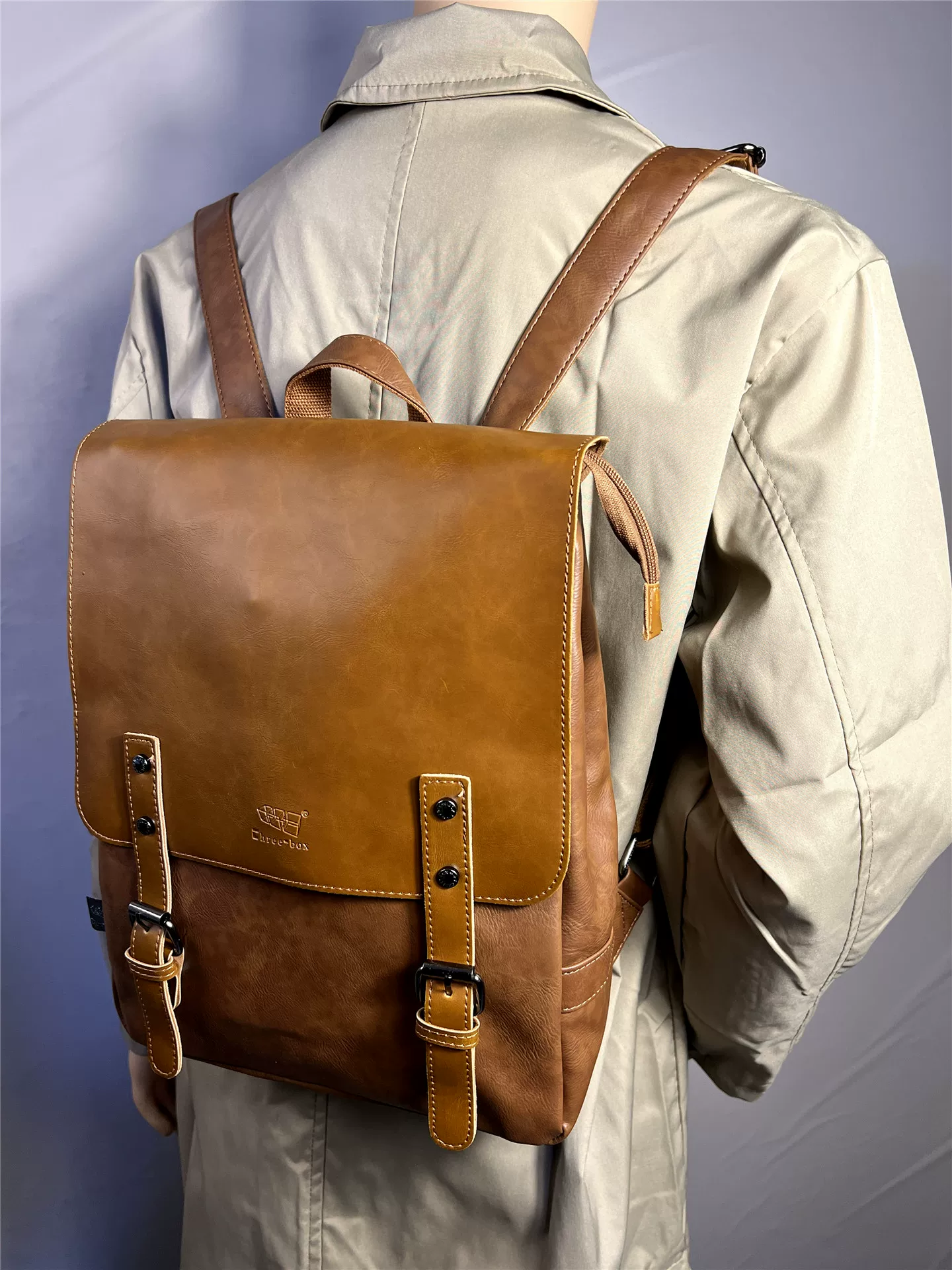 Ba hộp ba lô thời trang dã ngoại, túi xách nam phong cách Hàn Quốc, ba lô du lịch, cặp đi học học sinh cấp 3 chất liệu PU dung tích lớn