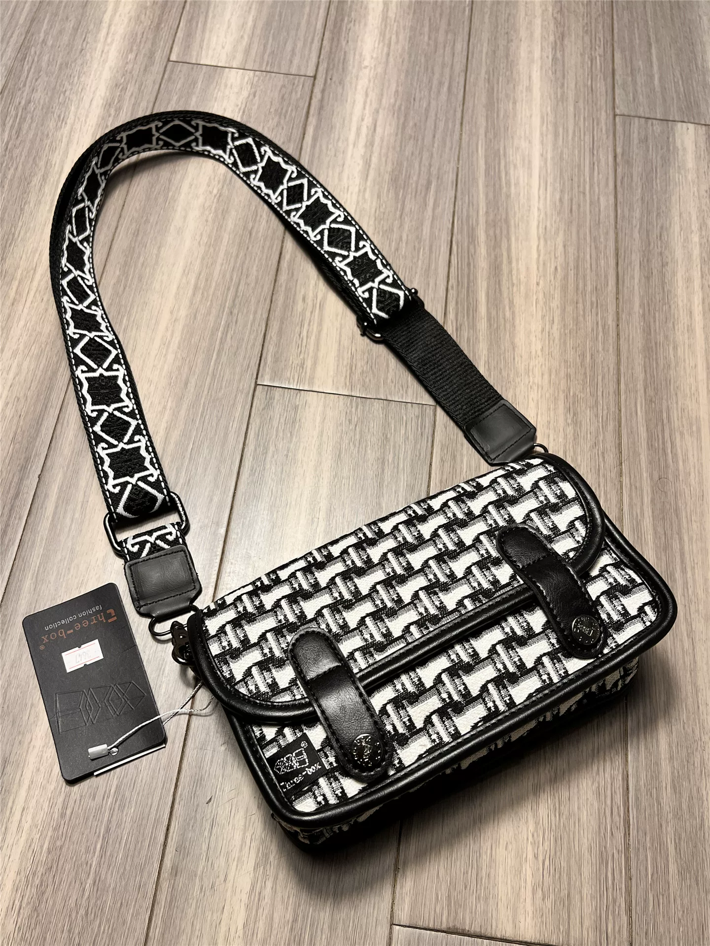 Túi đeo chéo nam nữ họa tiết răng cưa kiểu Nhật thời trang năm 2025, balo vải bố dành cho tuổi teen, túi đeo chéo phong cách ins