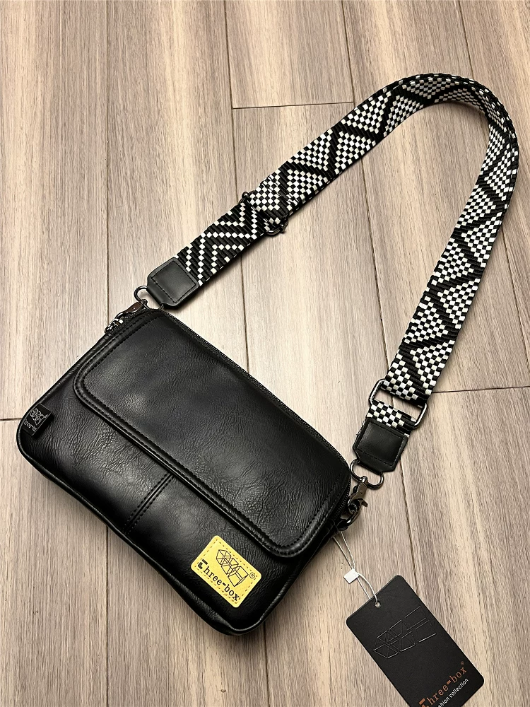 Túi đeo vai nam mới, túi đeo chéo nhỏ phong cách trang phục công sở thông thường, túi đeo chéo bằng da PU cao cấp, túi đeo chéo có dây ruy băng