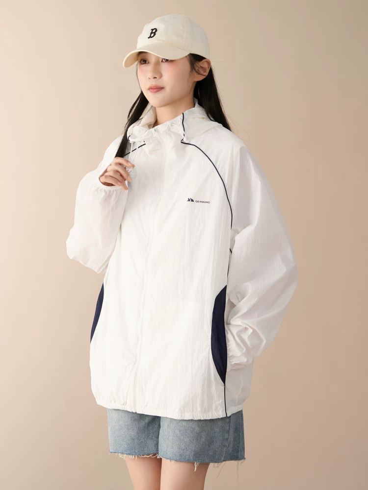Quần áo chống nắng rộng rãi thoáng khí cho nữ UPF50+ chống tia UV có mũ trùm đầu ngoài trời áo khoác mỏng thông thường có mũ trùm đầu quần áo chống nắng