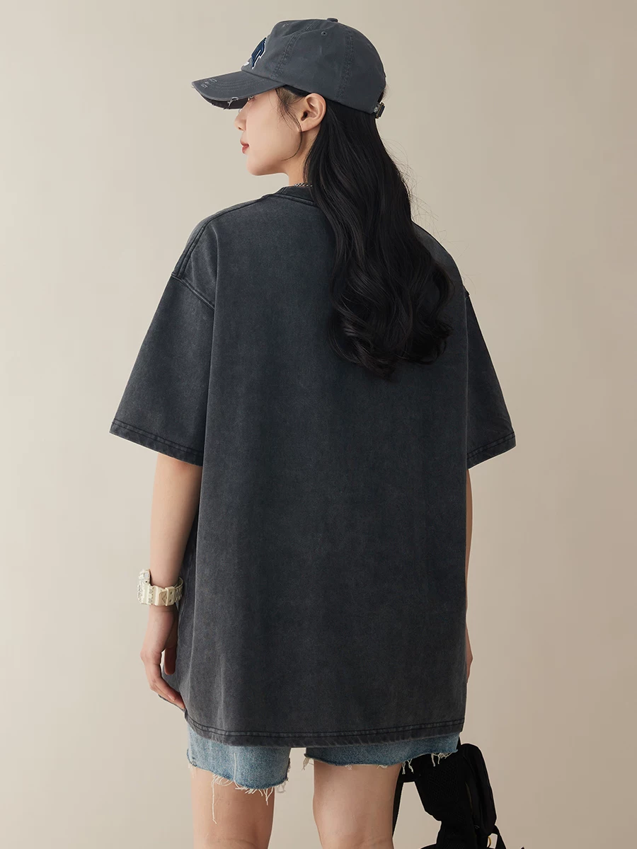 Áo thun cotton nguyên chất tay ngắn, giặt mềm, tạo hiệu ứng cũ, mẫu mới 22/4