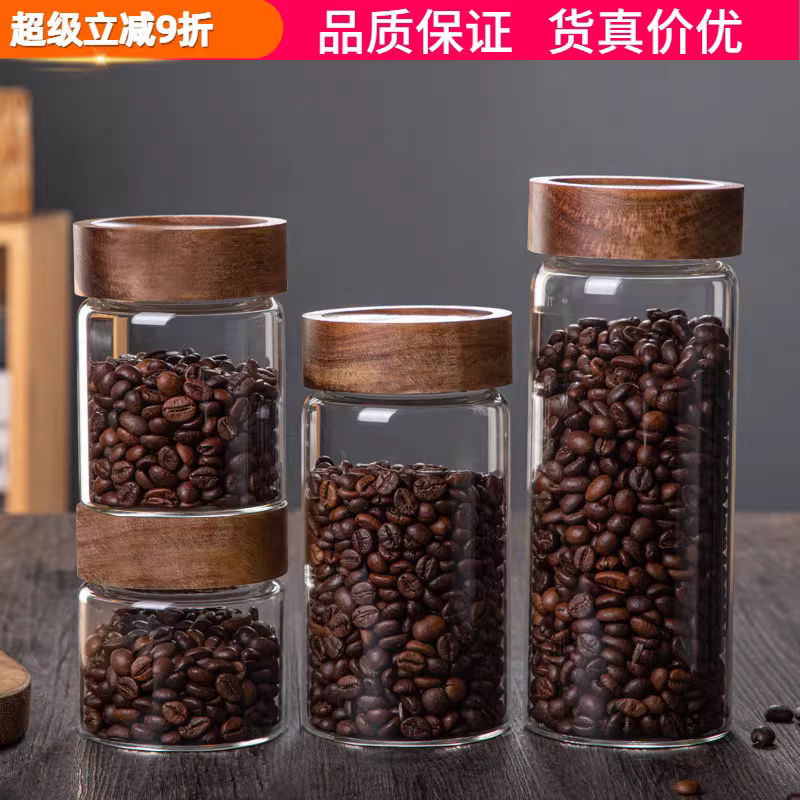 Hũ thủy tinh chịu nhiệt có nắp gỗ keo, dùng để đựng trà, hoa quả khô, đựng cà phê, bột thực phẩm trong suốt