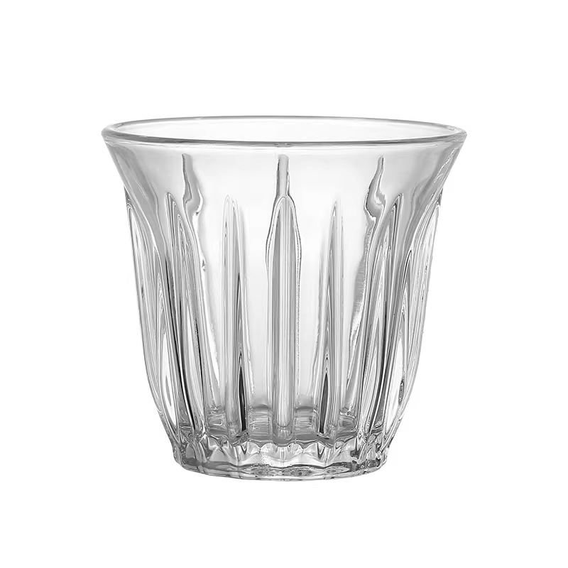 Ly cà phê đá latte sọc kiểu Ins, ly trắng Úc có họa tiết latte, ly thủy tinh chịu nhiệt trong suốt 200ml