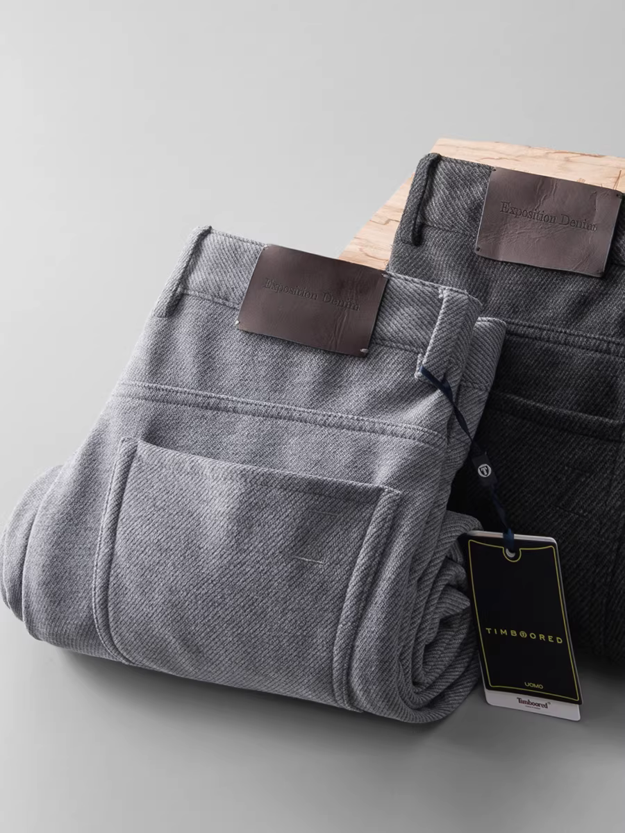 Quần âu nam mùa đông mới, chất liệu vải tuýt năm túi, dáng thẳng, rộng rãi, chất liệu pha len, dày dặn, lót lông mềm mại.