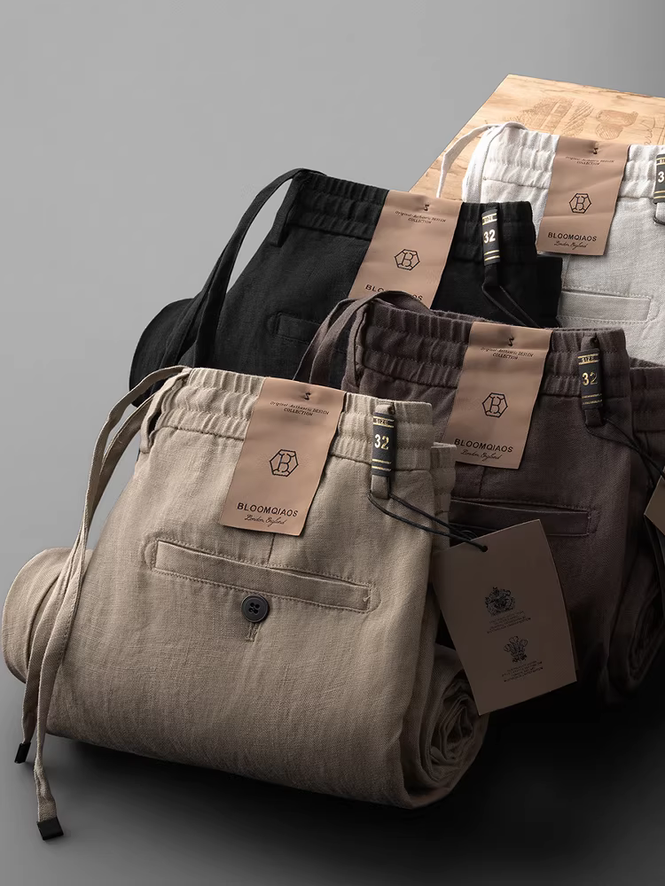 Quần vải lanh 100% nguyên chất, dáng thẳng, lưng thun, dành cho nam, quần dài thường ngày, đa năng, thoáng khí, chất liệu vải lanh ống rộng