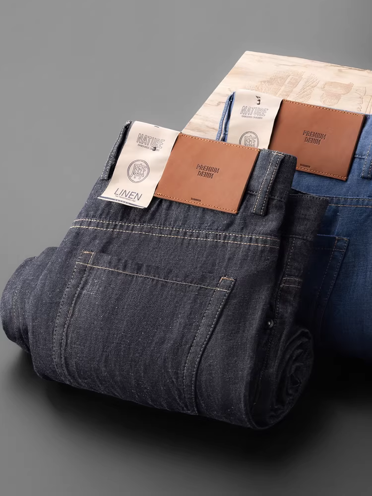 Quần jean cotton và lanh siêu mỏng mới dành cho nam mùa hè, quần ống thẳng, phong cách công sở thường ngày, chất liệu lyocell Tencel pha lanh, dáng rộng