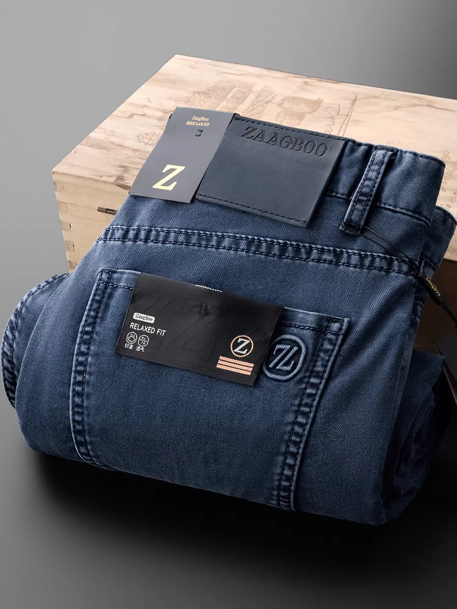 Quần jean nam cotton tencel twill nhẹ, dáng thẳng, rộng rãi, đa năng, mềm mại, dài, phong cách thường ngày, thích hợp cho mùa xuân và mùa hè