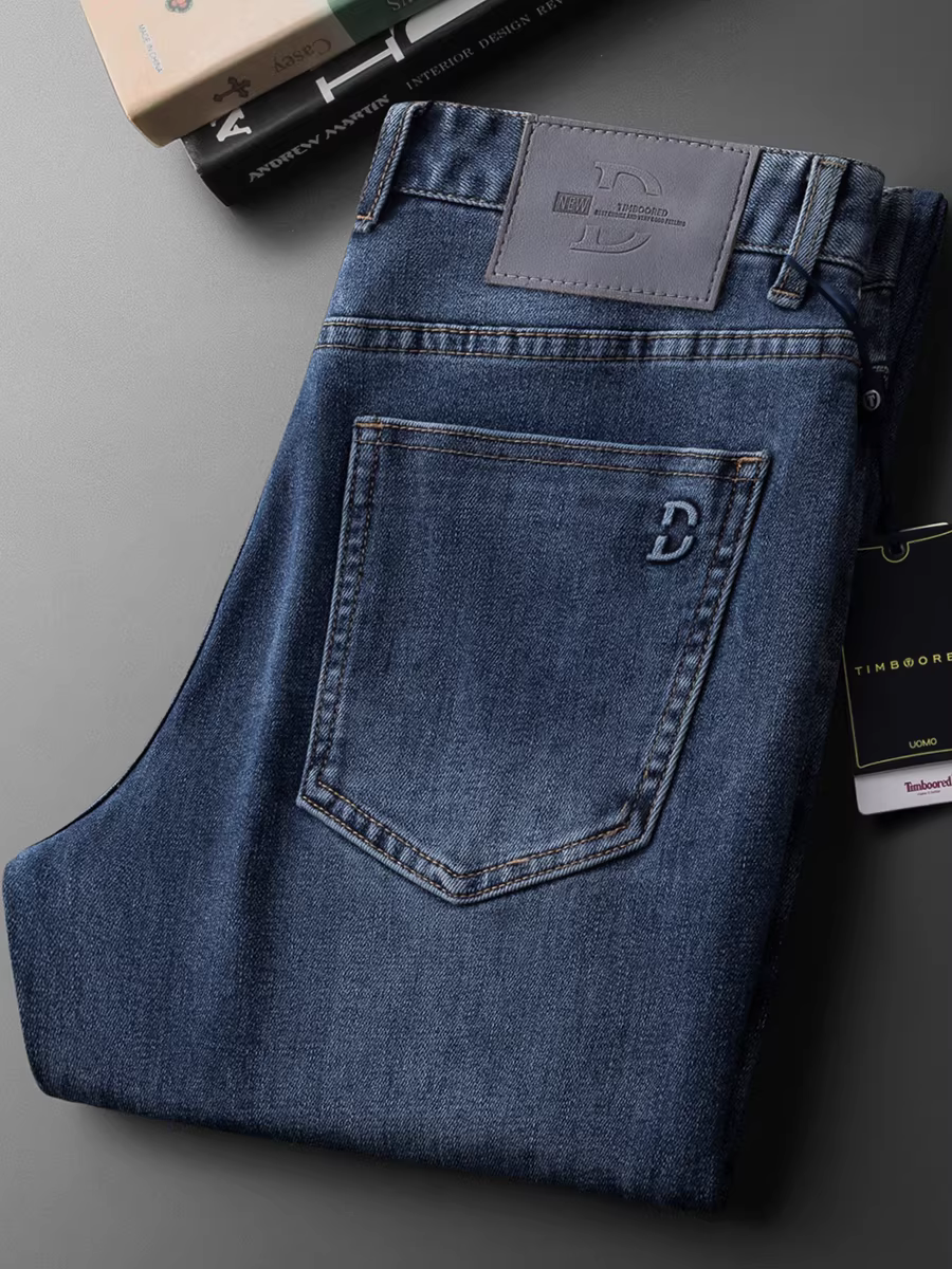 Quần jean nam thu đông mới, quần dài ống thẳng màu xanh, chất liệu cotton mềm mại, co giãn và dày dặn.