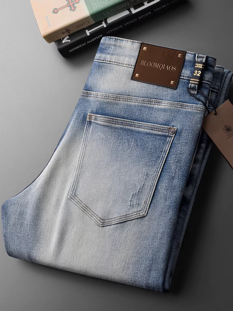 Quần jean nam mới mùa thu đông kiểu Mỹ cổ điển, dáng ôm, ống thẳng, chất liệu cotton mềm mại, co giãn.