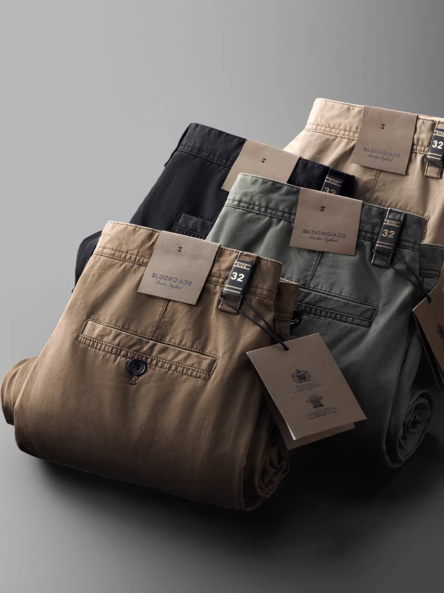 Quần dài nam chất liệu cotton 100% nguyên chất, bền mài mòn, giặt được, kiểu dáng vintage, chất liệu dày dặn, phong cách Mỹ, dáng thẳng, rộng rãi, đa năng và mỏng nhẹ.