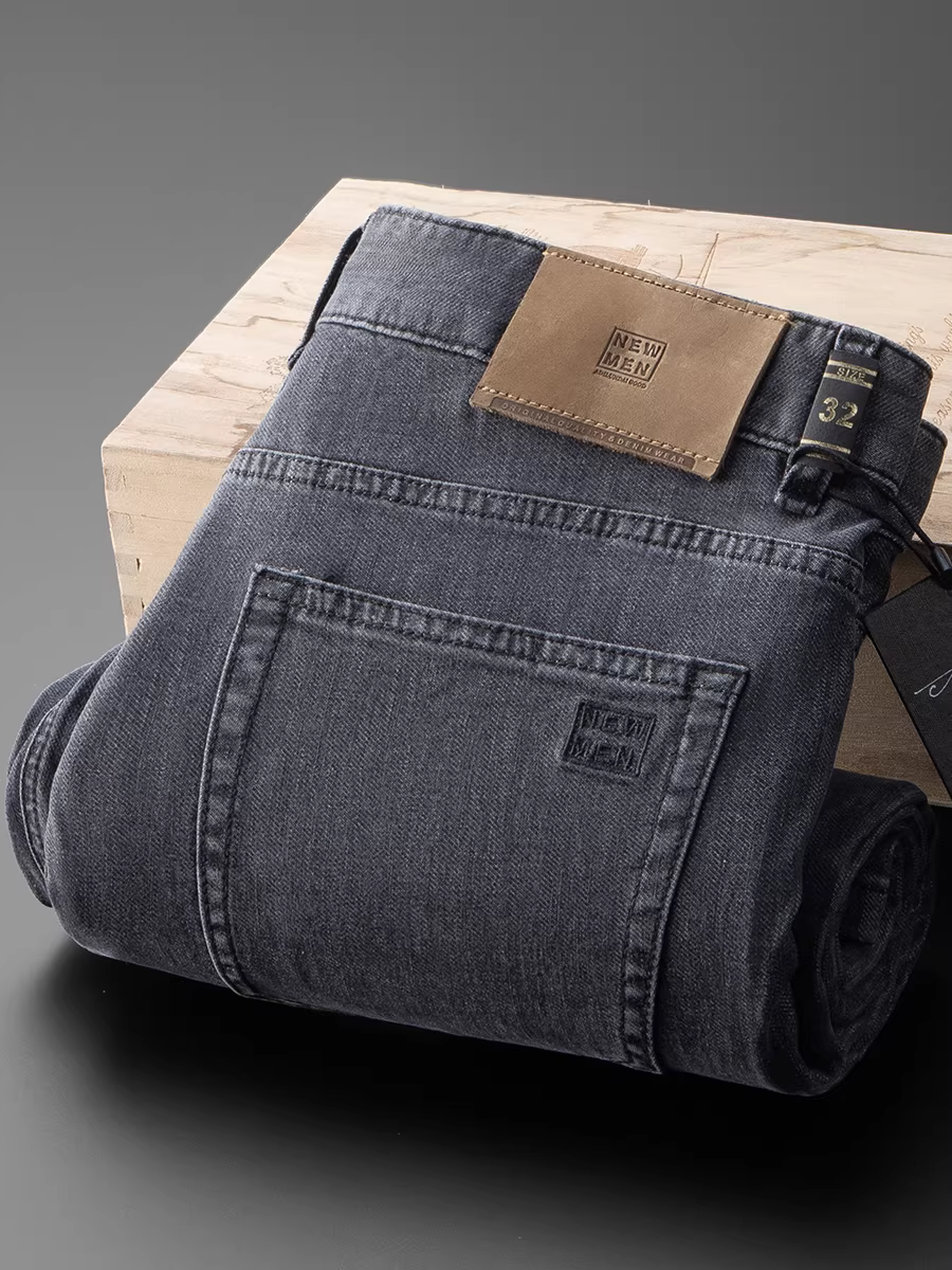 Quần jean nam màu xám tro đậm, chất liệu cotton nguyên chất, kiểu dáng mới mùa xuân hè, dáng thẳng, nhẹ, đa năng, quần dài, co giãn, mềm mại và thoáng khí.