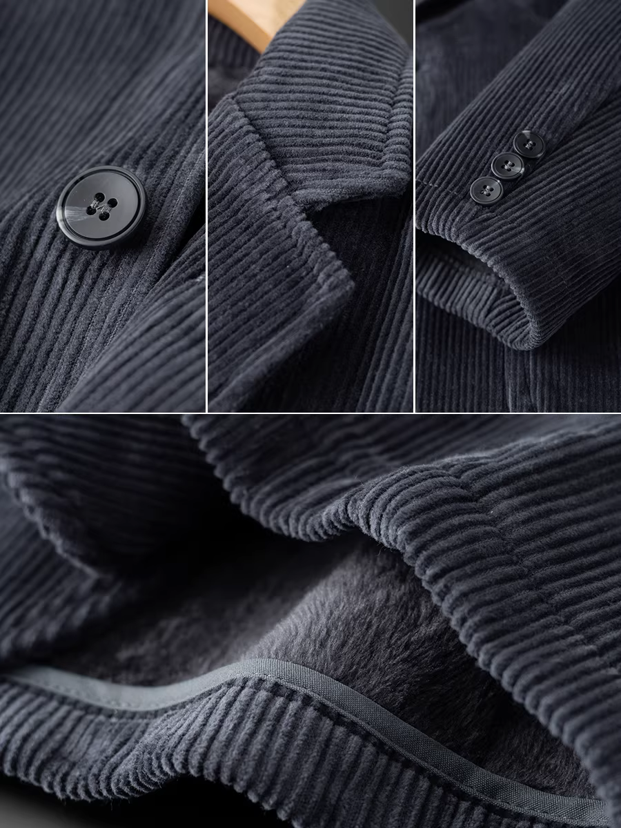 Bộ đồ nhung tăm lót lông cừu, áo khoác mùa đông dày dặn cho nam, được làm dày để giữ ấm và chống lạnh, áo khoác nhung tăm có thể giặt được.