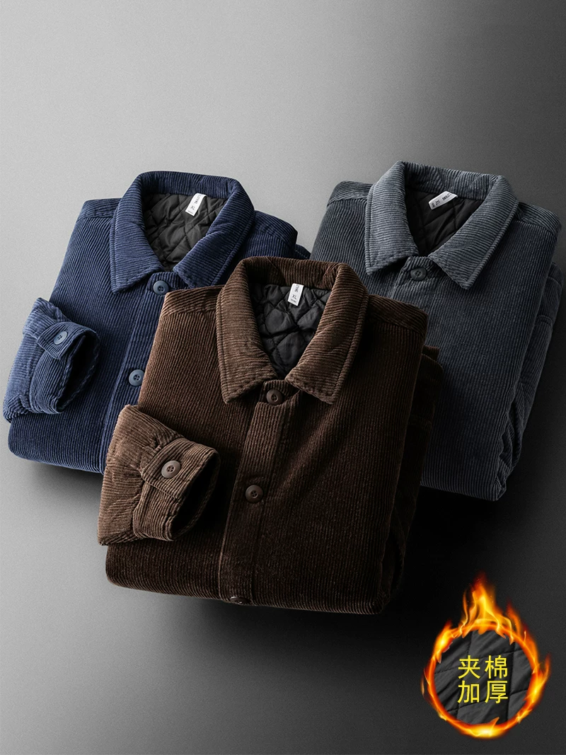 Áo khoác cotton nhung, áo khoác nhung dày mùa đông dành cho nam, có lớp lót và dày dặn để giữ ấm và bảo vệ khỏi cái lạnh.