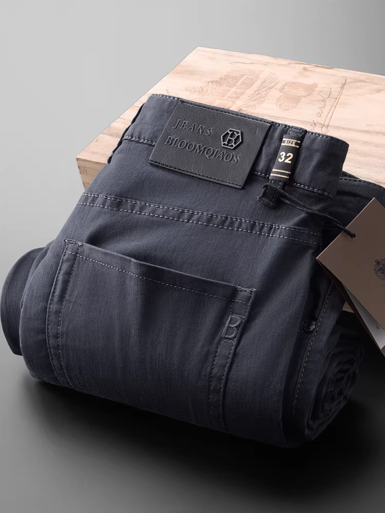 Quần jean siêu mỏng Tencel kiểu mới mùa hè dành cho nam, quần ống thẳng màu trơn, đã qua xử lý giặt mềm, thoáng khí, đa năng và co giãn.