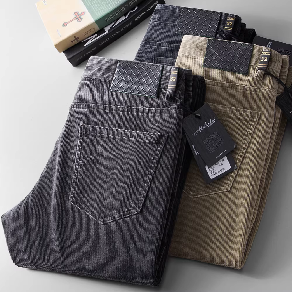 2023 Mùa Thu Đông Mới Quần Nhung Thường Ngày Nam Thẳng 5 Túi Quần Nhung Đa Năng Ấm Nguyên Chất Cotton quần Dài