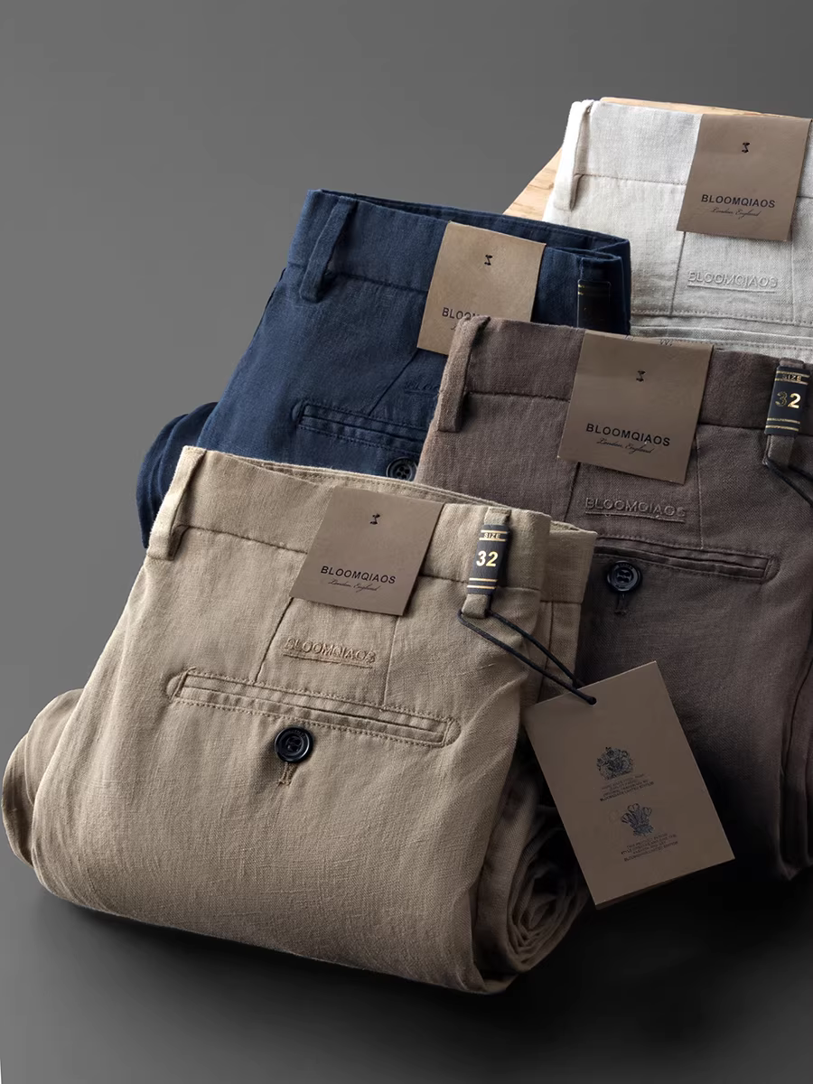 Quần dài nam mùa hè 100% vải lanh nguyên chất, dáng thẳng, thoải mái, đa năng, thoáng khí, mềm mại, thân thiện với da, không bó sát, quần mỏng