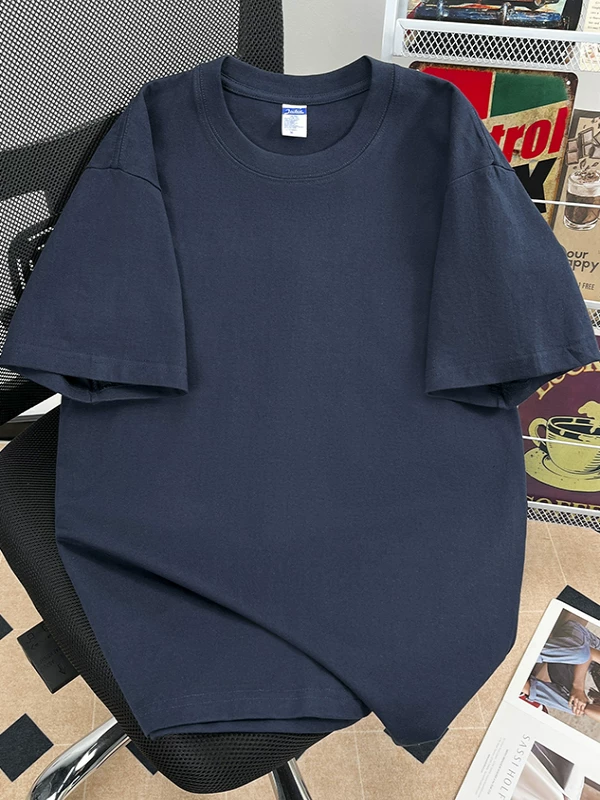 Áo thun cotton nguyên chất 240G dày dặn, tay lửng, vai xuôi, màu trơn, áo thun đôi tay ngắn, áo kiểu dáng rộng thời trang dành cho nam.