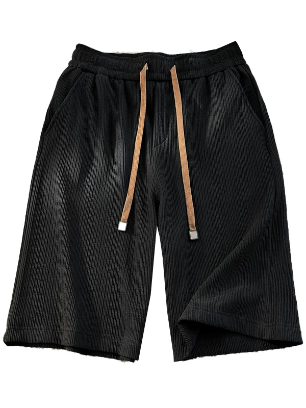 Quần short vải lụa mát mẻ mùa hè dành cho nam, phong cách Hồng Kông, có dây rút, đa năng, quần short dài vừa phải, rộng rãi, hợp thời trang, thể thao, giản dị.