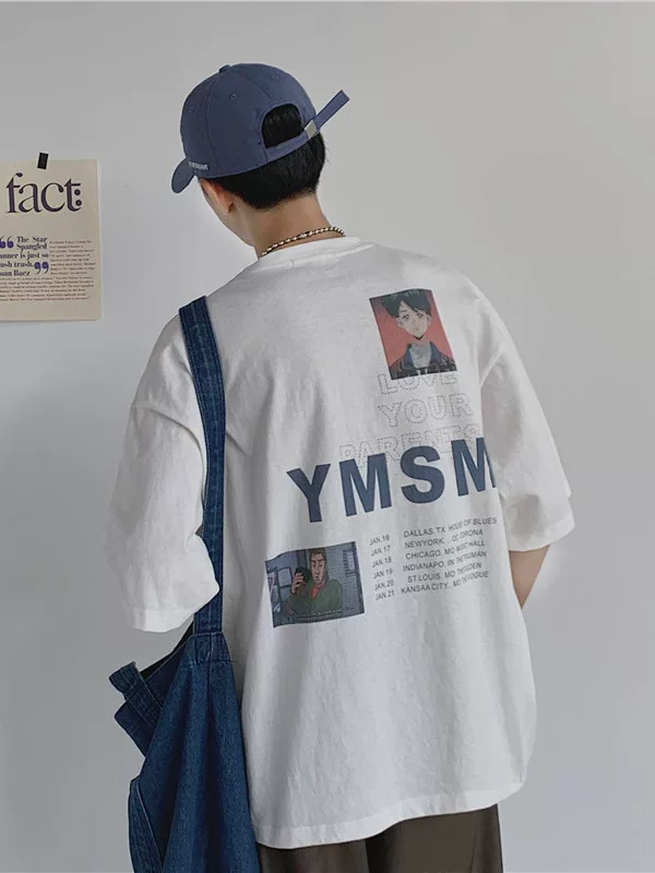 Áo thun ngắn tay in họa tiết mùa hè dành cho nam, thương hiệu thời trang, quần áo dáng rộng phong cách Hàn Quốc, áo thun nửa tay đa năng hợp thời trang phong cách Hồng Kông