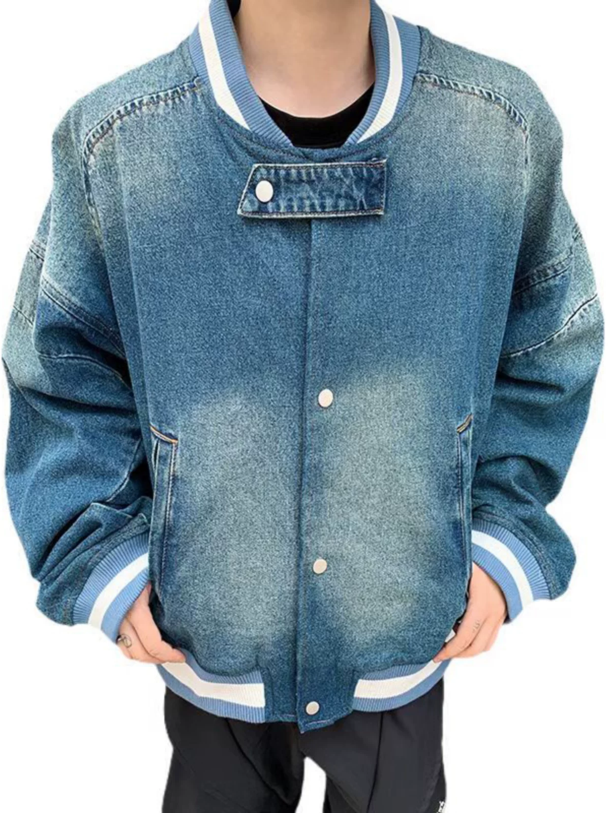Áo khoác denim kiểu Mỹ retro cleanfit dành cho nam, áo khoác bóng chày ngắn dáng rộng, thương hiệu thời trang xuân thu, áo khoác ngoài cổ điển dành cho cặp đôi.