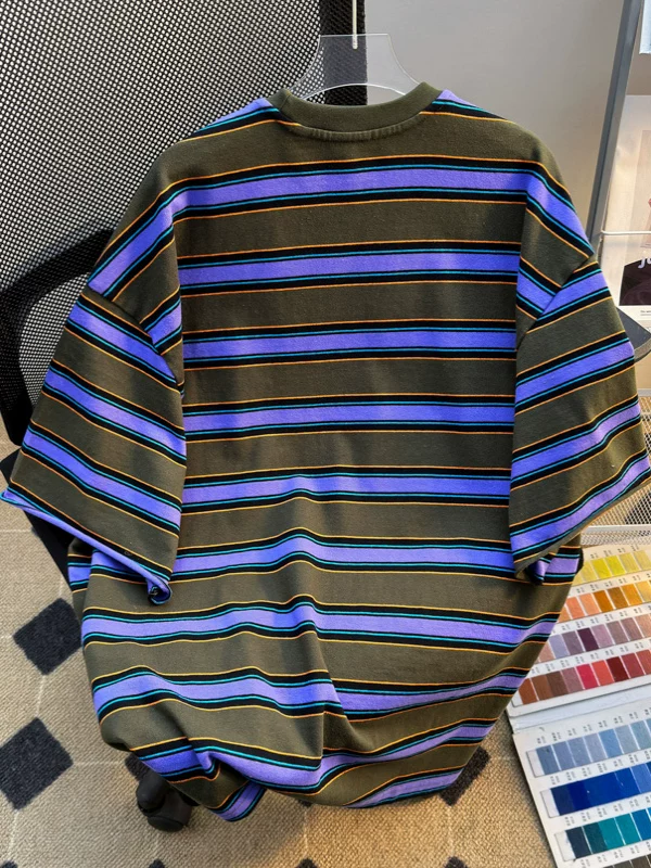 Áo thun sọc ngắn tay cho nam, thương hiệu thời trang mùa hè, dáng rộng, áo thun nửa tay cho cặp đôi, áo đôi phong cách retro Mỹ.