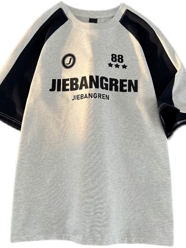 Áo thun ngắn tay kiểu Mỹ retro, thời trang, phối màu, tay raglan, mùa hè, dáng rộng, áo đôi nam nữ.