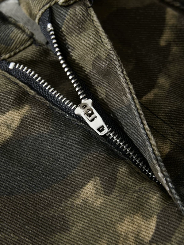 Quần cargo nhiều túi họa tiết rằn ri dành cho nam, quần dài ống loe dáng thẳng phong cách hip-hop mùa hè, quần jeans retro hợp thời trang.