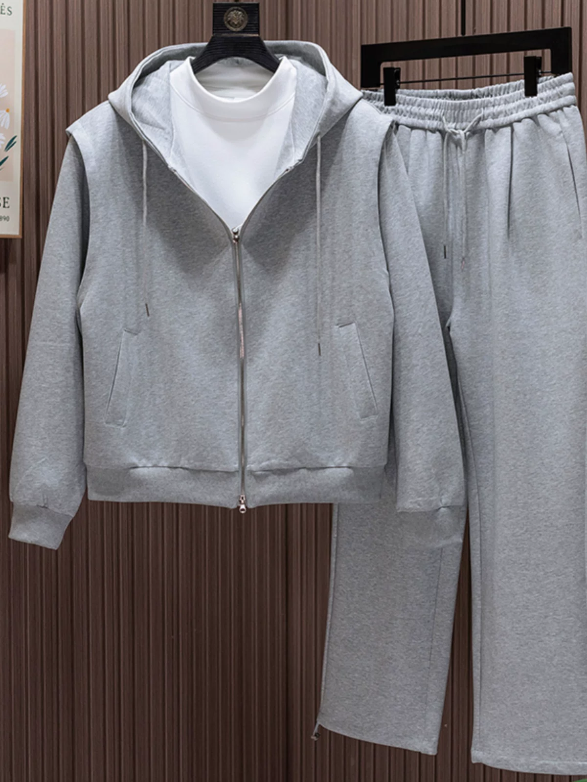 Áo khoác cardigan có mũ trùm đầu dành cho nam, bộ đồ thể thao phong cách Mỹ mùa xuân thu, áo khoác và quần rộng rãi.