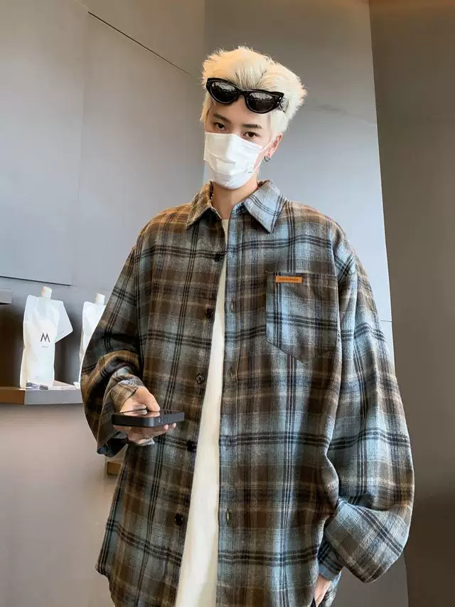 Áo sơ mi kẻ sọc nam tay dài hợp thời trang phong cách retro áo sơ mi dáng rộng mùa xuân thu áo khoác cặp đôi đường phố cao cấp của Mỹ