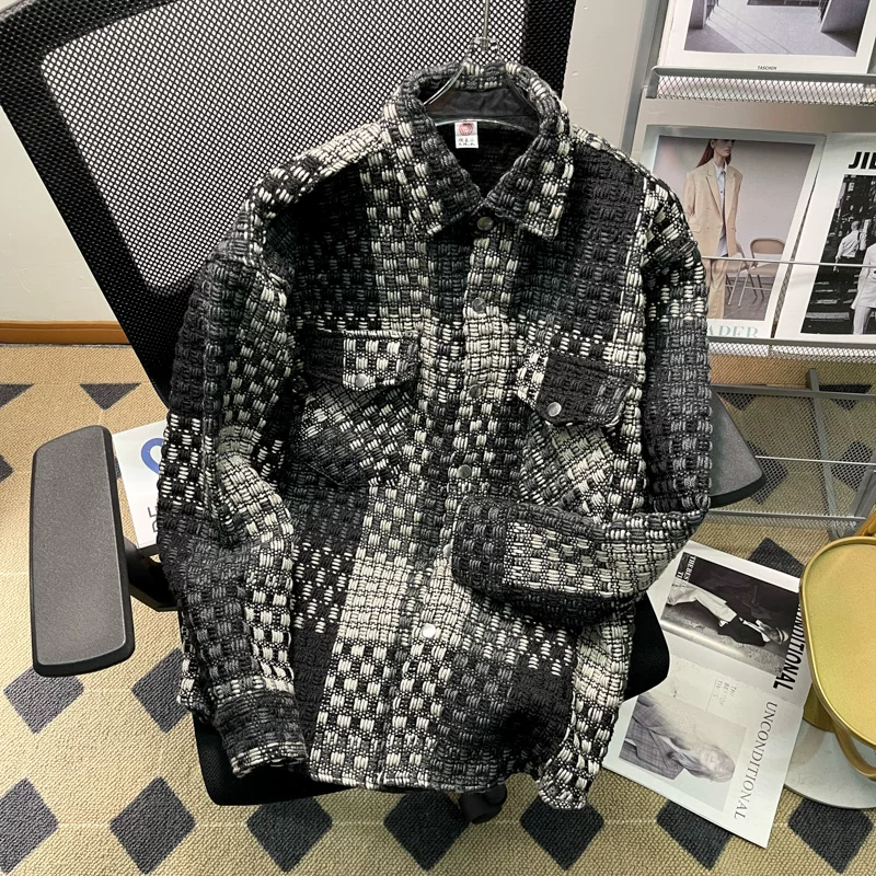Áo khoác kiểu Chanel cho mùa xuân thu, phiên bản Hàn Quốc cao cấp, áo khoác đôi cá tính và sành điệu, áo khoác dệt kẻ caro thời thượng dành cho nam.