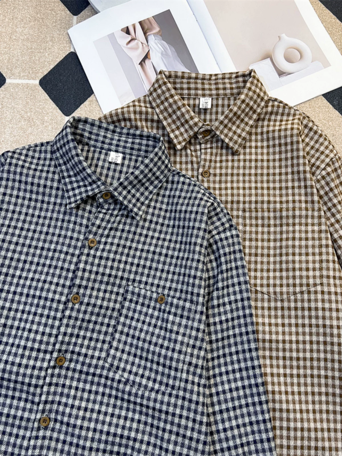 Áo sơ mi kẻ sọc phong cách retro Nhật Bản dành cho nam, áo sơ mi thường ngày dài tay hợp thời trang, dáng rộng, đa năng, cảm giác cao cấp, áo khoác thu đông.