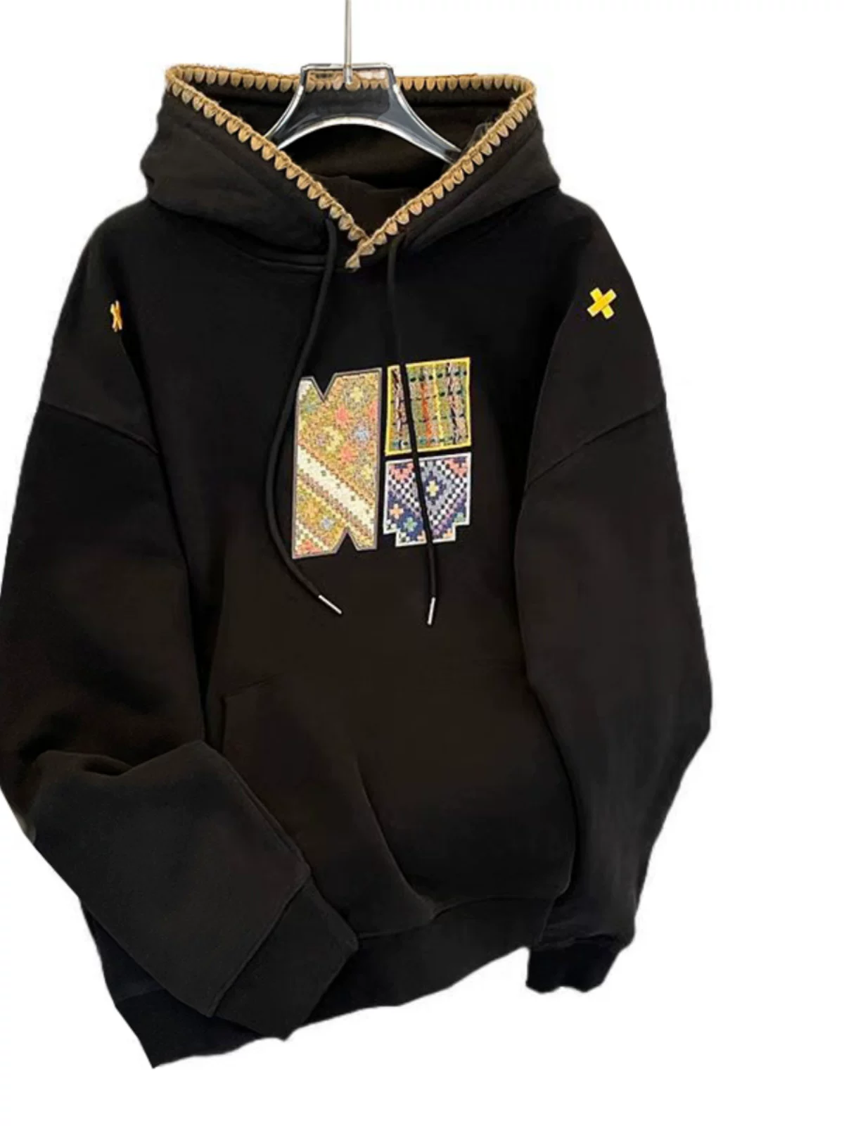 Áo nỉ hip-hop kiểu Mỹ dành cho nam, mùa xuân thu, áo có mũ thêu rộng rãi, thiết kế thời thượng, áo khoác đôi.